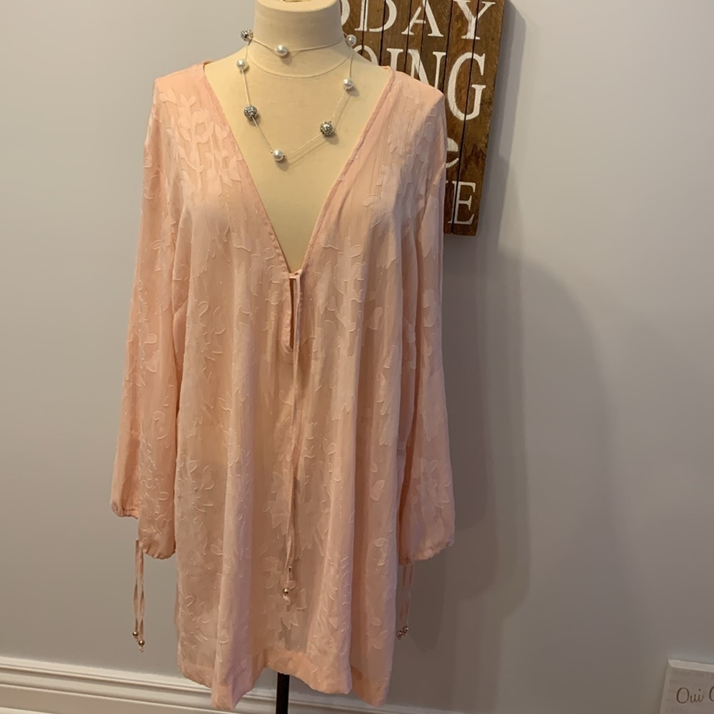 NWT JOE FRESH ROXY EARLE Peach Sparkle Long Sleeve Blouse 1X
